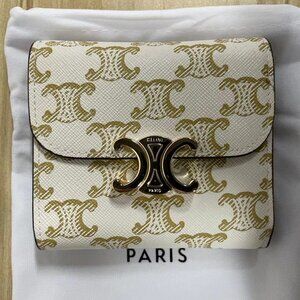 Classic CELINE Small Triomphe Wallet in Triomphe Canvas & Lambskin